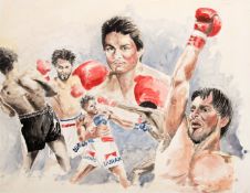 Lukman Sinclair (contemporary Liverpool artist) ROBERTO DURAN signed & dated 1990 in pencil,