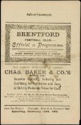 Brentford v Queen's Park Rangers programme 10th February 1912,