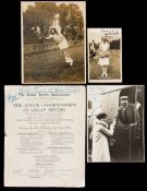 Ephemera relating to the grand slam winning English tennis player Betty Nuthall,