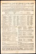 1879 Derby racecard, Dorling's List of Epsom Races Won by Lionel de Rothschild's Sir Bevys.