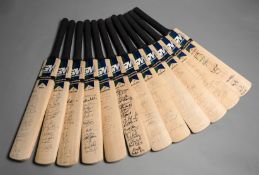 A set of 12 cricket bats fully-signed by all squad members of the 12 competing nations at the 1999