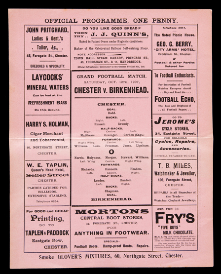 Chester v Birkenhead programme 12th October 1907