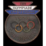 Amsterdam 1928 Olympic Games competitor's badge, bronze & enamel with Olympic Rings,