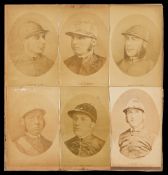 Six Victorian Cartes-de-visite of jockeys, laid down on card, comprising Charles Webb, Tom Cannon,