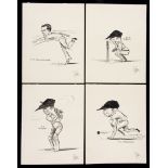 A group of 10 original pen & ink caricatures of the 1930 Australian cricket team, pen & ink & wash,