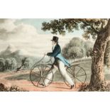 Ackermann's sporting print titled "Pedestrian Hobbyhorse", the small colour print published 1819,