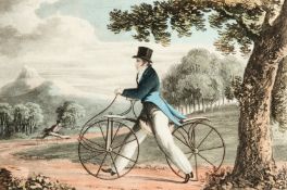 Ackermann's sporting print titled "Pedestrian Hobbyhorse", the small colour print published 1819,