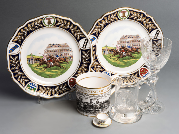 Commemorations of the bicentenary Derby Stakes, i) Two Spode bone china plates,