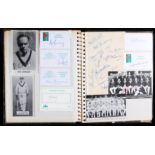 Cricket autograph album, containing signed photographs, postcards, index cards etc.