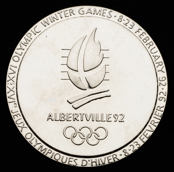 Albertville 1992 Winter Olympic Games participation medal, chromium-plated steel, 68mm,