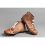 A pair of vintage 'Cup Final' football boots circa 1920, in unused condition, tan leather,
