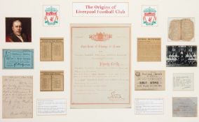 "The Origins of Liverpool Football Club!" memorabilia frame,