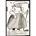 Original Tom Webster artwork for a Sunday Empire News golf cartoon, signed with initials,