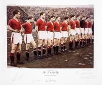 Manchester United 'The Last Line Up' limited edition print, this example numbered 480/1958,
