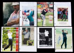 A collection of golfer signed pictures, mostly magazines plates, occasionally press photos,