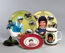 A group of Chinaware commemorations of jockeys, i) Royal Worcester plate,