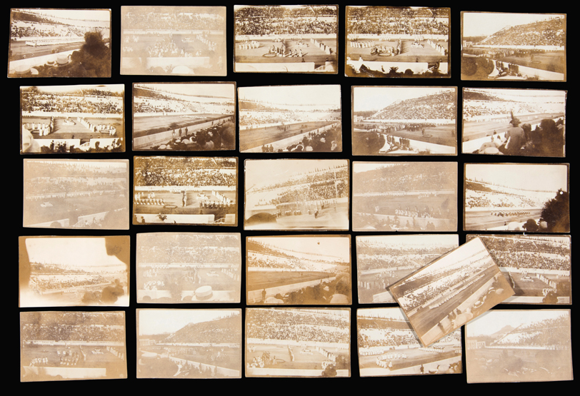 A group of 26 small sepia-toned photographs of the Opening Ceremony of the 1906 Intercalated