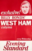1970s London Evening Standard news-stand poster promoting the paper's Wednesday column by West Ham