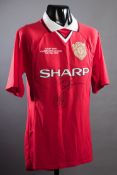 Manchester United 1999 Champions League Final replica jersey signed by the goalscorers Sheringham &