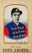 A collection of eight framed Victorian stevengraphs featuring the jockey Fred Archer woven in