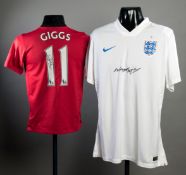 Ryan Giggs and Wayne Rooney signed replica football jerseys,