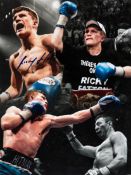 Two Ricky Hatton signed colour photographs and two fight posters, 16 by 12in.