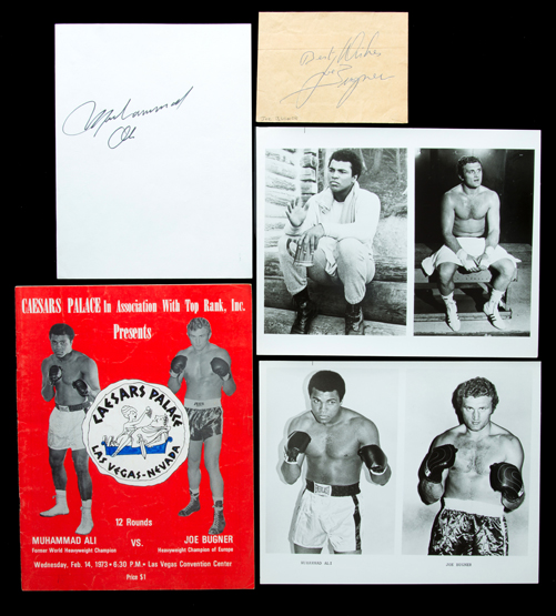 Muhammad Ali & Joe Bugner autographs, superb period Ali signature on a white sheet of paper,