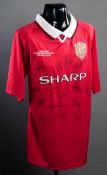 Manchester United 1999 Champions League Final replica jersey signed by 14 Treble Winners,