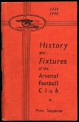 Arsenal handbook from the abandoned 1939-40 football season,