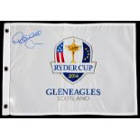 Souvenir 2014 Gleneagles Ryder Cup pin flag signed by the European Captain Paul McGinley.