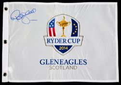 Souvenir 2014 Gleneagles Ryder Cup pin flag signed by the European Captain Paul McGinley.