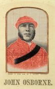 A collection of nine framed Victorian stevengraphs featuring jockeys, comprising John Osborne,