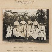 Seven mounted photographs of sports teams including the Reading High School girls cricket team in