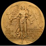 Rare gold plated bronze version of the London 1908 London Olympic Games participation medal awarded