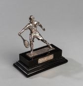 A silver-plated statuette of the British tennis player Bunny Austin,