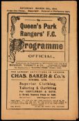 Queen's Park Rangers v Bristol Rovers programme 9th March 1912,