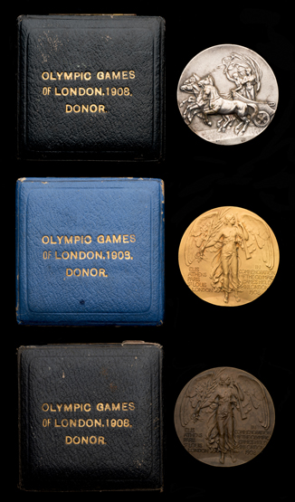 A trio of London 1908 London Olympic Games donor's participation medal,