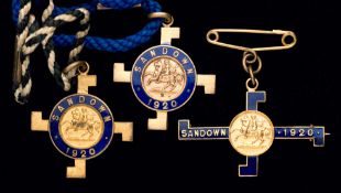 A group of three 1920 Sandown Park badges,