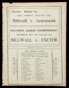 Millwall v New Brompton (Gillingham) Southern League programme 30th September 1911, single-sheet,