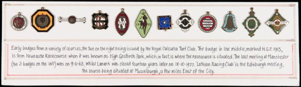 Collection of 12 racecourse member's badges, Manchester & Counties 1913-14,