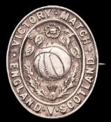 Silver badge issued for the Football League v Scottish Football League Victory Match 1918-19,