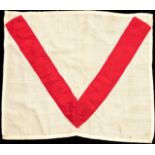 Grand National Course Valentine's Brook fence flag, a red V on a white background, 40 by 48cm.