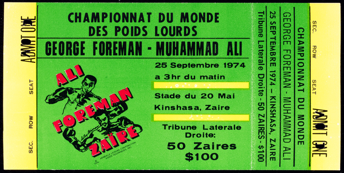 A rare ticket for the Muhammad Ali v George Foreman 'Rumble in the Jungle',