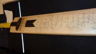 Cricket bat signed by an Old England XI in 2009, 15 signatures in biro including Clive Radley,
