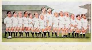 An England 1991 Rugby Grand Slam signed caricature print,