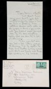 Signed manuscript letter from the tennis champion Bill Tilden to the celebrated American contralto