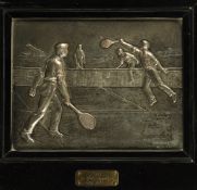A fine silver-plated metal relief plaque awarded as 1st prize in the Gentlemen's Doubles tournament