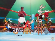Muhammad Ali signed Warner Bros animation art cell titled "Empty That Glove",