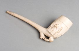 Large Victorian clay smoker's pipe decorated with football and rugby scenes,