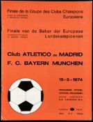 European Cup Final programme Atletico Madrid v Bayern Munich played at the Heysel Stadium, Brussels,